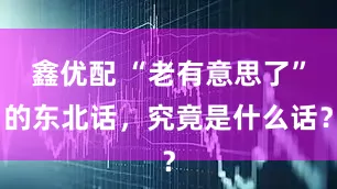 鑫优配 “老有意思了”的东北话，究竟是什么话？